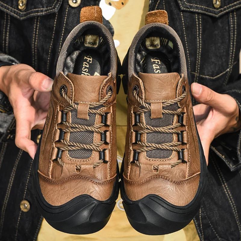 Fashion Outdoor Climbing Men's Shoes Genuine Leather Ankle Hiking Shoes Classic Mens Sneakers Trekking Footwear Male Casual Luxury Brand