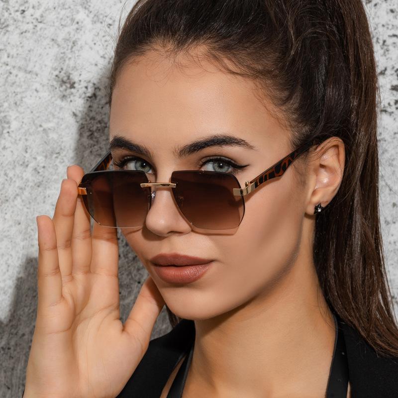 New European and American frameless square sunglasses, men's and women's trendy irregular sunglasses, retro street glasses s