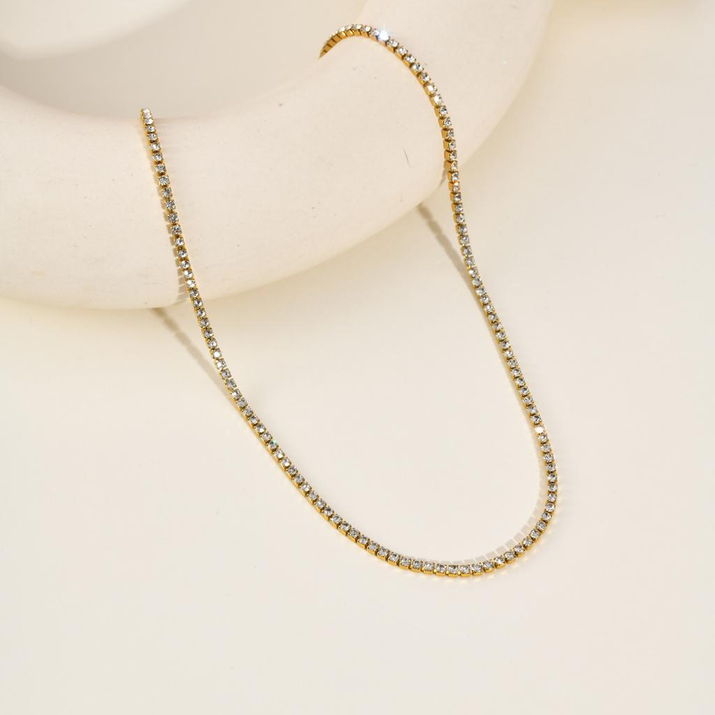 Stainless Steel Cubic Zircon Rhinestone Necklace for Women Luxury Tennis Chain Choker Necklace Minimalist Jewelry Accessories