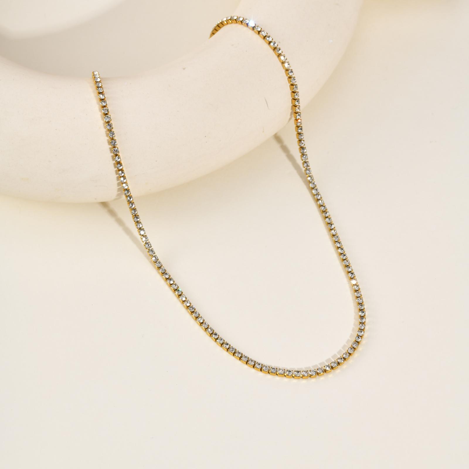

Stainless Steel Cubic Zircon Rhinestone Necklace for Women Luxury Tennis Chain Choker Necklace Minimalist Jewelry Accessories 2mm width&41cm-46cm
