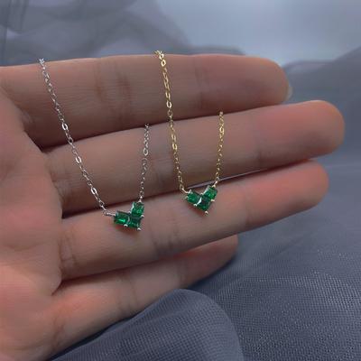 S925 Sterling Silver Gold-Plated Emerald Heart Necklace for Women Light Luxury Minority Exquisite Clavicle Chain