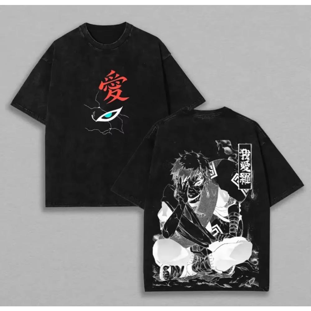 Gaara T-shirt Naruto Manga Tee Vintage Washed Retro Anime Harajuku Streetwear Mens Graphic Clothes Top Fashion