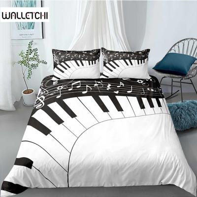 Piano Duvet Cover Set Black Piano Keyboard Music Note Kids Bedding Set Music Theme King Size 2/3pcs Soft Twin Comforter Cover