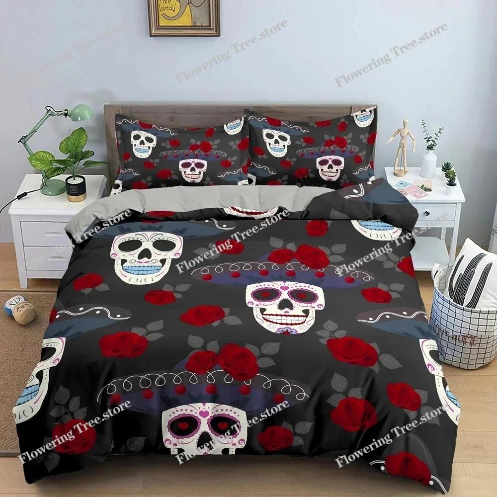 Hot Style Soft Bedding Set 3d Digital Skull Printing Duvet Cover Set with Zipper Single Twin Double Full Queen King