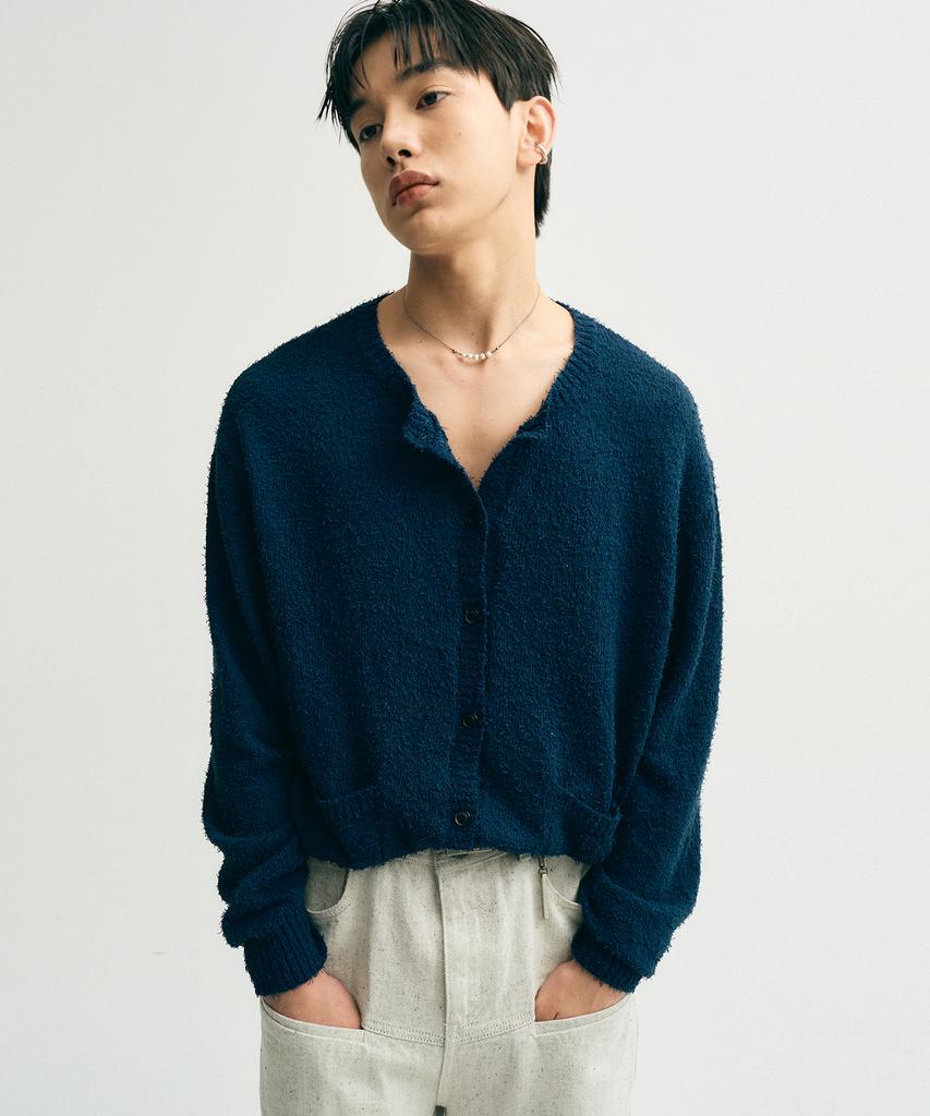 Noirer Boucle 80S Oversized Cardigan (Marine Blue)