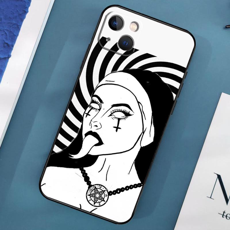Satan Satanic Nun Phone Case For iPhone 15 14 Pro Max 11 13 12 Mini X XR XS Max SE 2020 7 8 Plus Cover Capa
