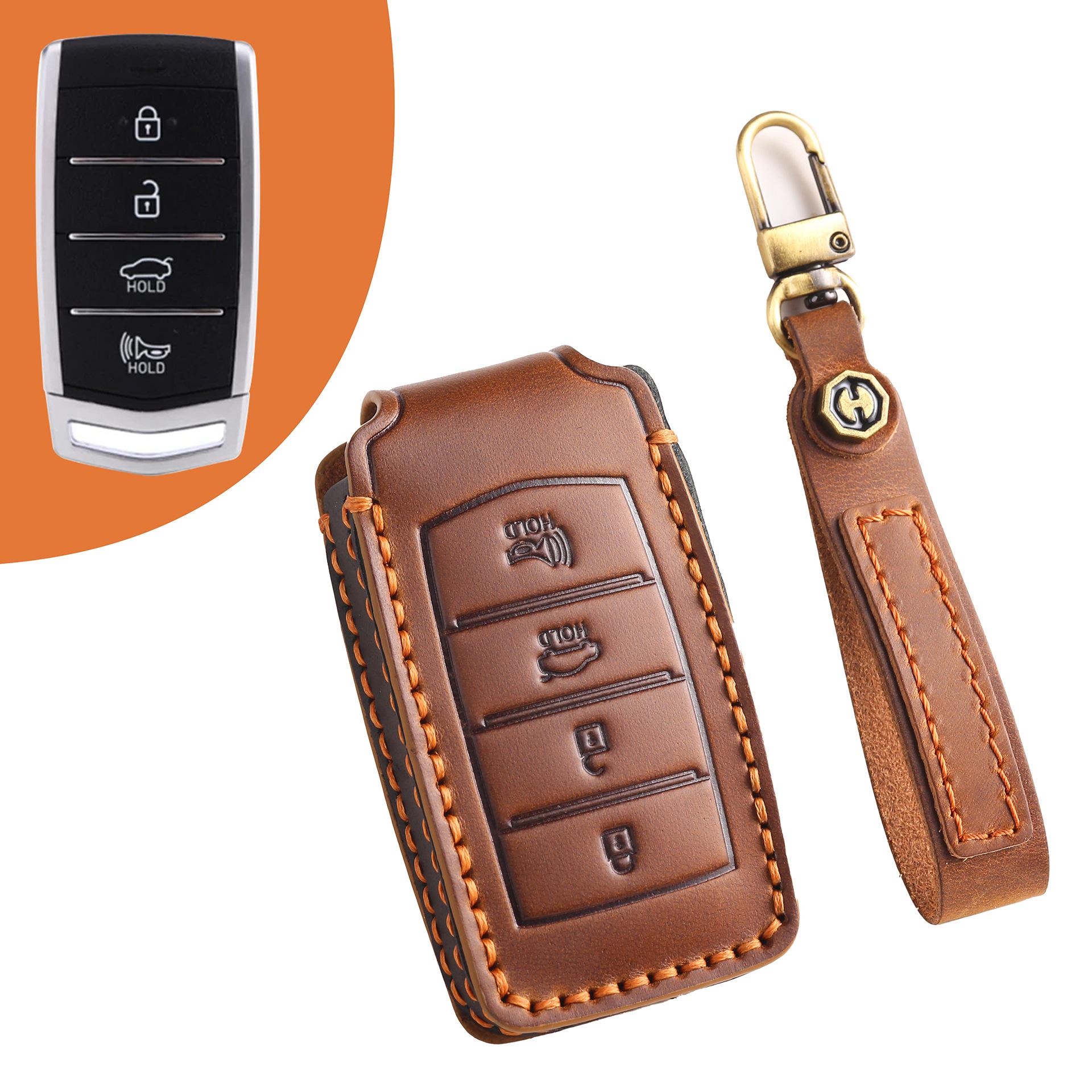 

Applicable to older Genesis GV70 80 90 Lawns Steins Leather Key Case коричневый