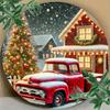 Charming Round Iron Wall Art Snowy Red Truck Christmas Wreath Home Garden Gift