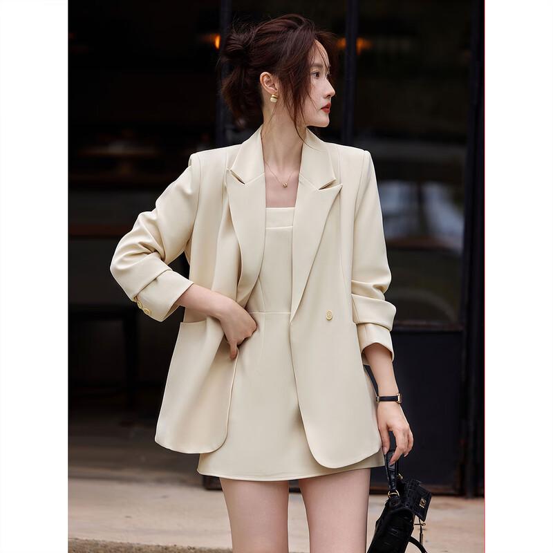 Women's Elegant Two-Piece Autumn Suit Set with Sleeveless Dress & Blazer