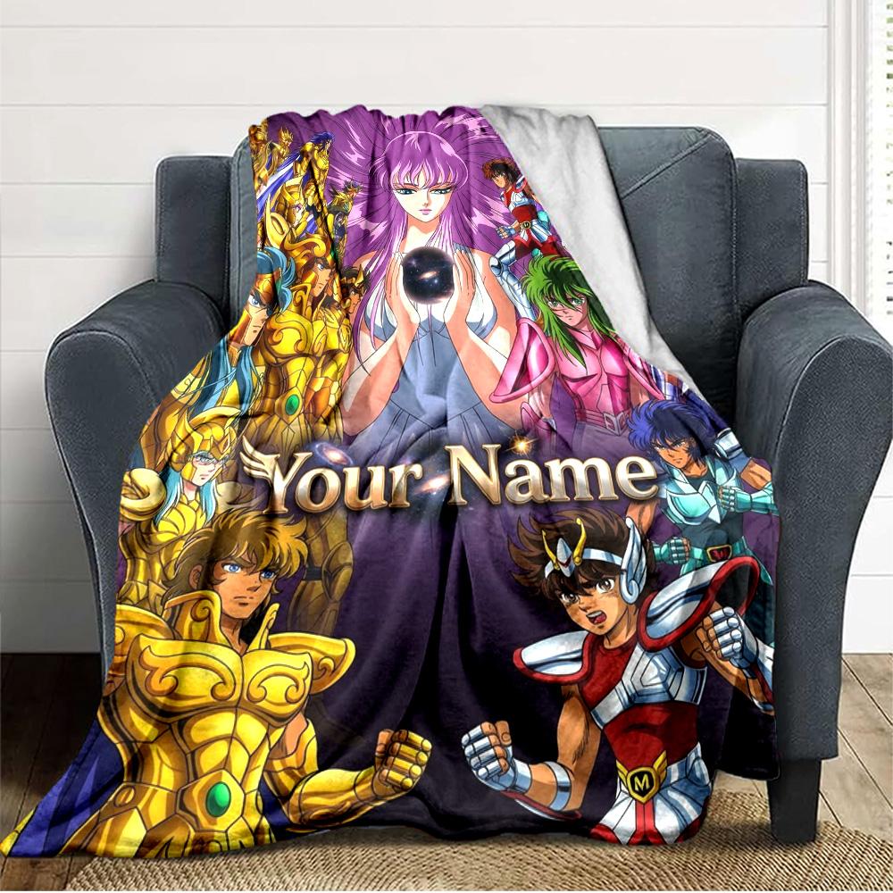 Name Custom Saint Seiya Print Flannel Blanket High Quality Warm Comfortable Cover for All Seasons Perfect for Gifts Home Decor