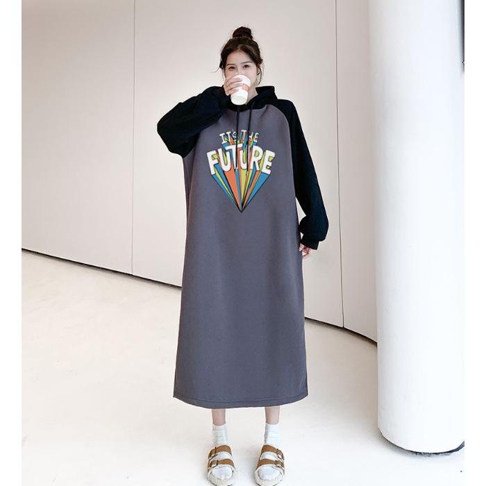 

YYFS Женская мода Осень Зима Длинный рукав С капюшоном Свободная талия Повседневные платья M темно-серого