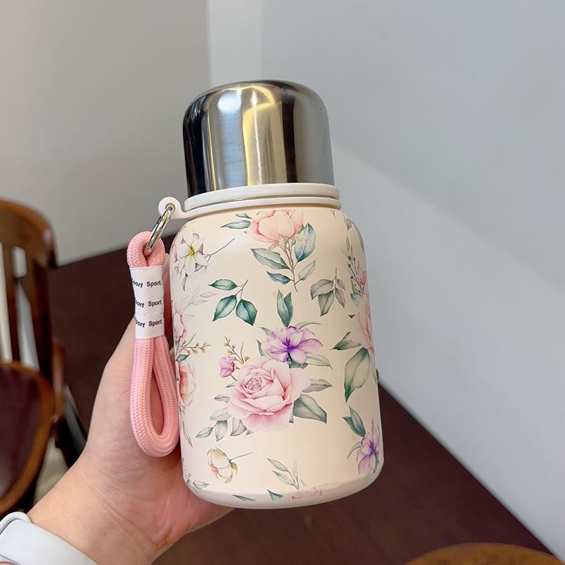 

Elegant Chinese Retro Floral Insulated Stainless Steel Water Flask for Women Cup Only