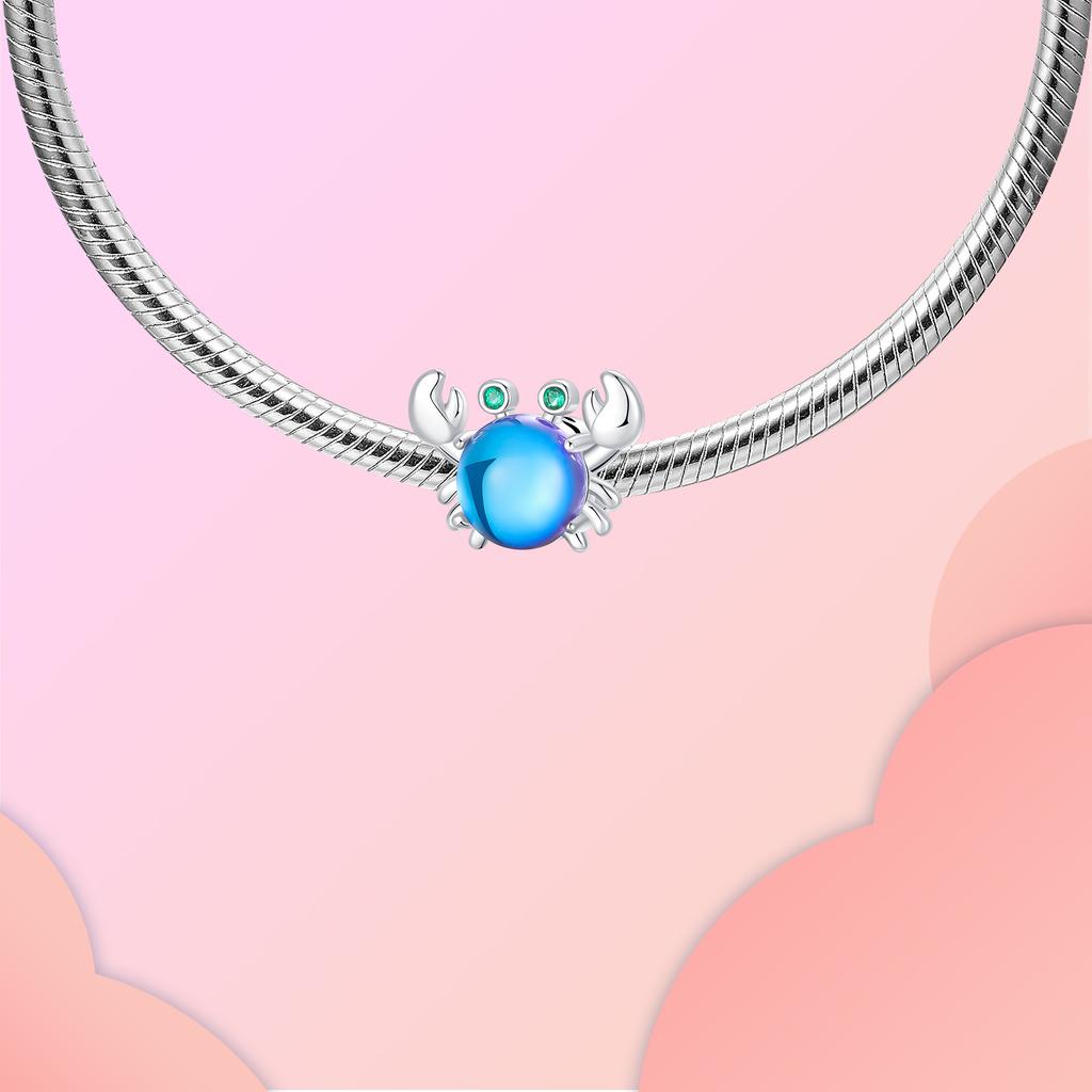 Genuine Copper Blue Exquisite Crab-Shaped Beads Pendant Charm Beads Fit Original Bracelet Jewelry Charm Bead Necklace Diy Female Jewelry Item