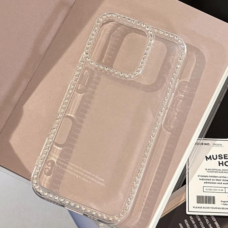 Border Rhinestone Glitter Powder Transparent Suitable for Apple 16 Mobile Phone Case 15promax Anti Fall IPhone 13 Soft 11