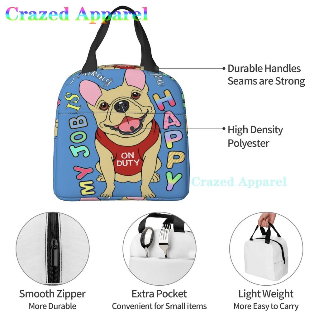 French Bulldogs Dog Insulated Lunch Bag for Women, Men, and Kids, Large and Reusable, Handle, Freezable Work and School Travel