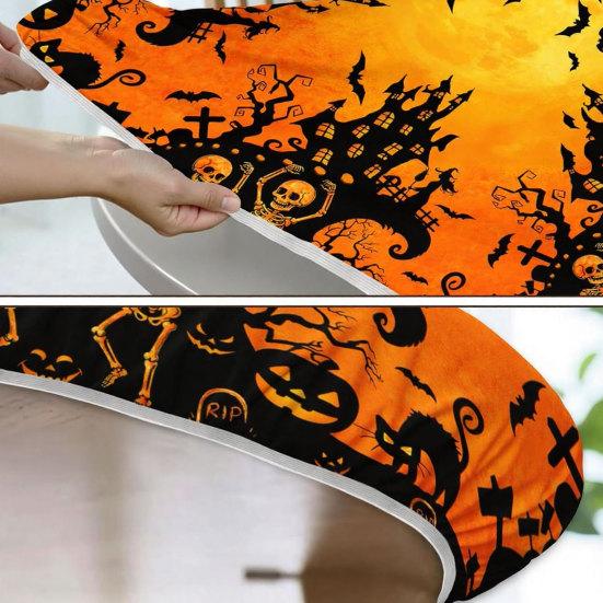 Halloween Round Tablecloth with Elastic Edge Spooky Pumpkin Skull Printed