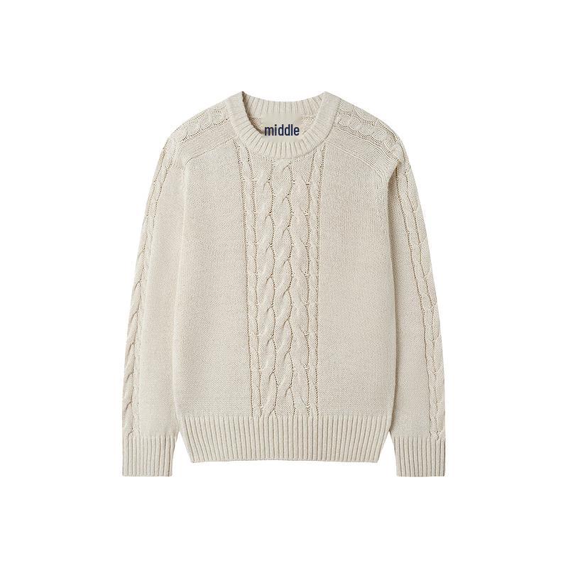 Teenie Weenie Men's Retro Cable Knit Round Neck Sweater