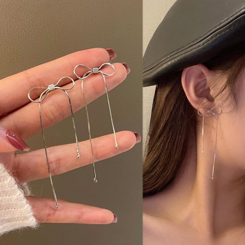 Übertriebene Ohrringe Schlichte Schleifen-Hängeohrringe für Damen Süße Coole Silberfarbene Ohrstecker Sommer Hochzeitsschmuck