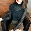 T-shirt for Women with Velvet Thickened Winter New Long-sleeved Pullover Top Half Turtle Neck Iron Diamond Base Shirt for Women