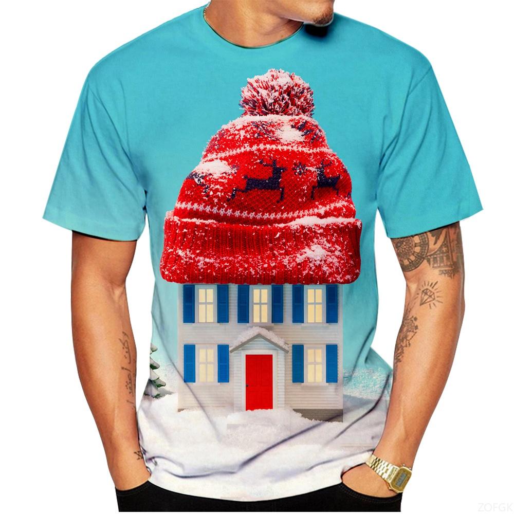 Fashionable Christmas Men's T-shirt, Casual Men's Short Sleeved T-shirt, Round Neck Shirt, Personalized Casual Loose Clothing