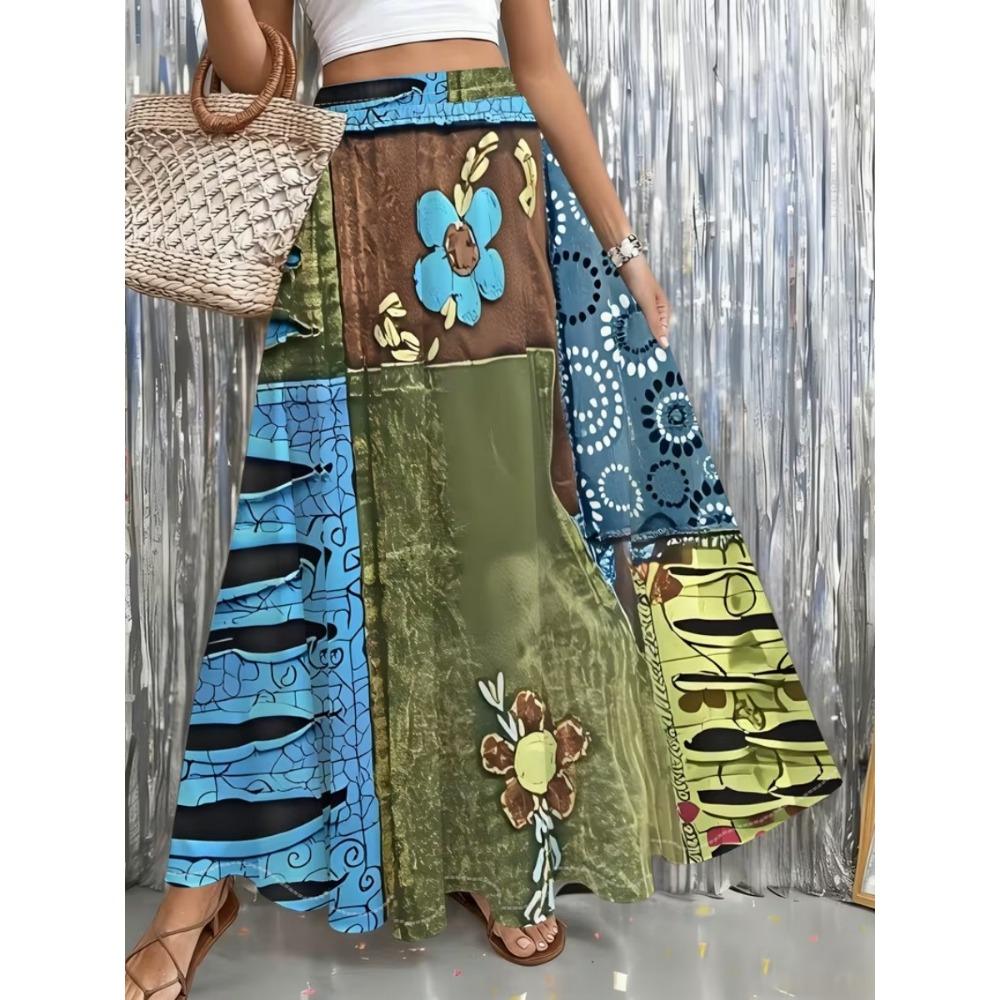 2026 Spring/Summer Women's Half Length Skirt Printed Elegant Elastic Waist, Different Country Fake Wind Beach Skirt Women's Wear