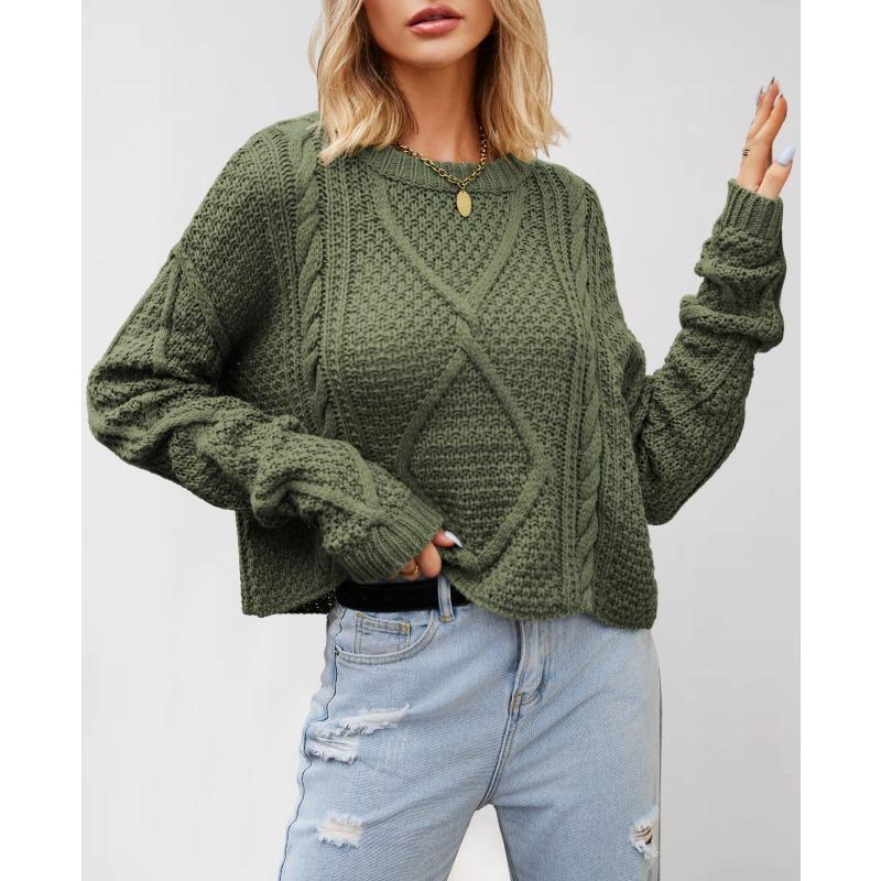 DICFY Women's Fashion Casual Solid Color Print Autumn Winter Long Sleeve O-Neck Loose Sweaters