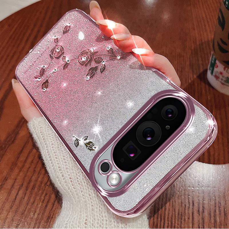 KADEM For Google Pixel 9 Pro XL Gradient Glitter Case Soft TPU Phone Cover with Lanyard