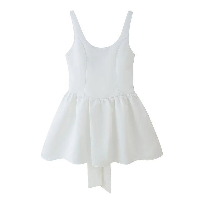 Spring New Women's Clothing Vacation Style U-Collar Open Back Bowknot Decoration Sleeveless Short A- Type Sling Dress