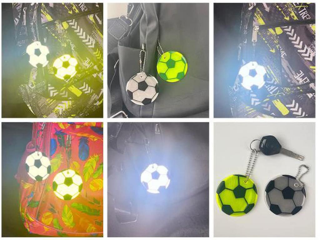 Bellarino Reflective Key Chain, Reflector, Keychain Set, Soccer Ball, Fluorescent, Children, Safe, Set of 2, white + yellow