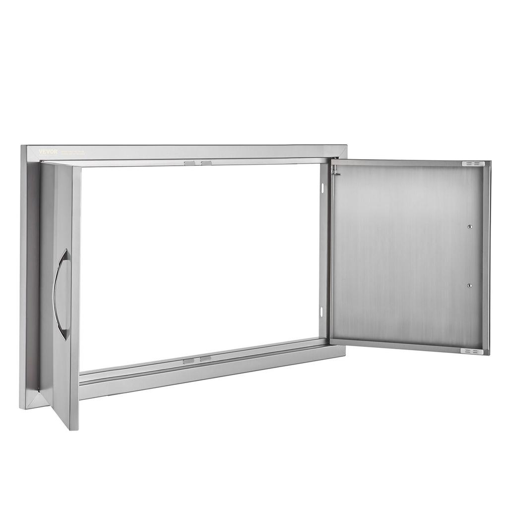 BBQ Access Door, 863x482 Mm Double Outdoor Kitchen Door, Stainless Steel Flush Mount Door, Wall Vertical Door with Handles, for BBQ Island, Grilling