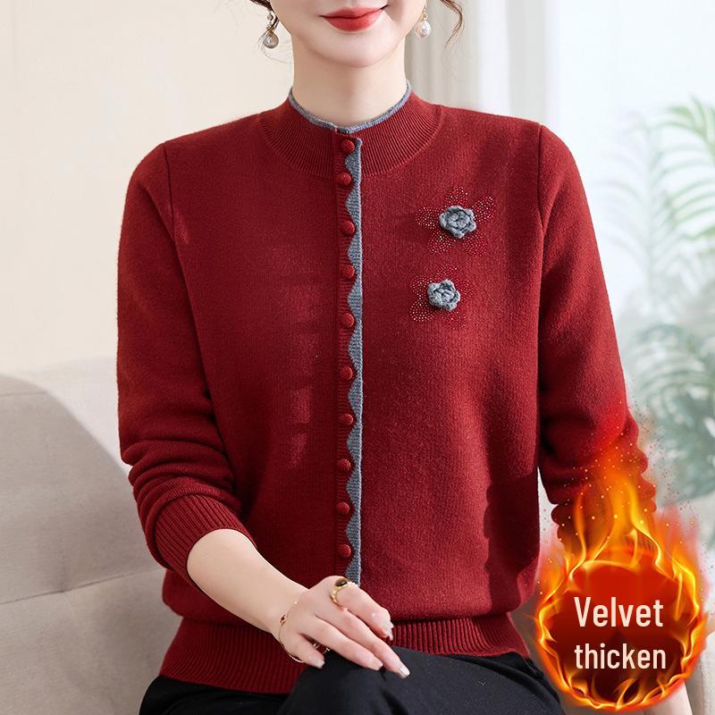 

Women s Plus Velvet Thick Warm Knitted Mid-Collar Top - Fashionable Casual Winter Base Layer for Middle-Aged & Elderly Ladies 3XL (120-130 jin)