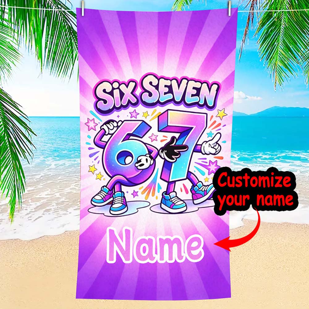 1pz Telo da Spiaggia Personalizzato Sei e Sette Cartoni Animati, Asciugatura Rapida Personalizzata con Nome per Bambini Adolescenti Vacanze al Mare