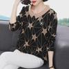 Large Loose Korean Doll Collar Long-Sleeve Mesh Print Top for Middle-Aged Women - Spring Fashion