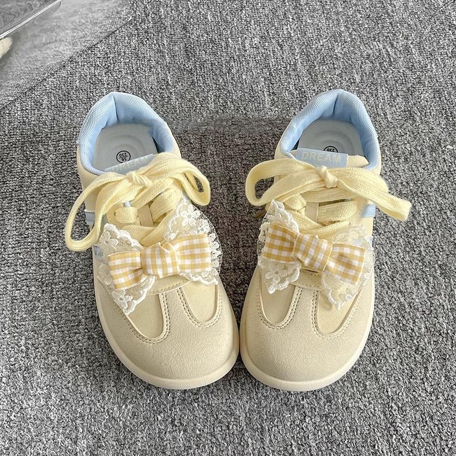 Dexun shoes women's 2025 new spring and summer new foreign trade platform white shoes sweet and ugly bow round head board shoes