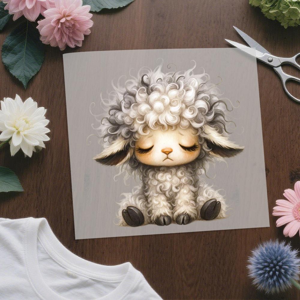 6Pcs 6 Styles Plastic Heat Transfer Film Logo Stickers Set for DIY T-Shirt Sheep 230x169~219mm 1pc/style