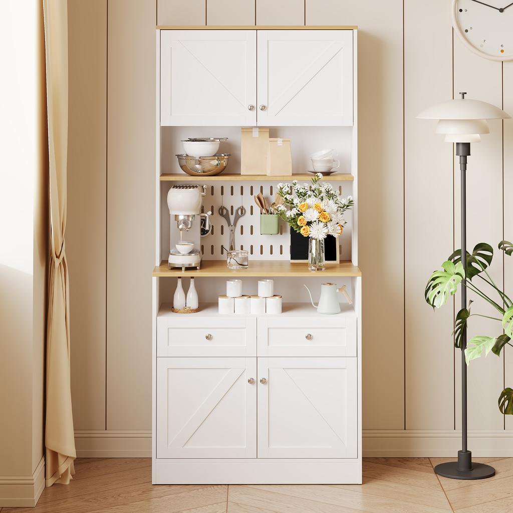 Stilvolles weißes Esszimmer-Sideboard mit 2 Schubladen und 4 Türen – Elegantes Buffet für Küche, Wohnzimmer mit silbernen Griffen und Stauraum
