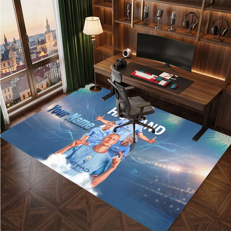 Erling Haaland Custom Crystal Velvet Rug, Personalized Name Text Print, Football Logo Soft Non‑Slip Floor Mat Home Decor Gift