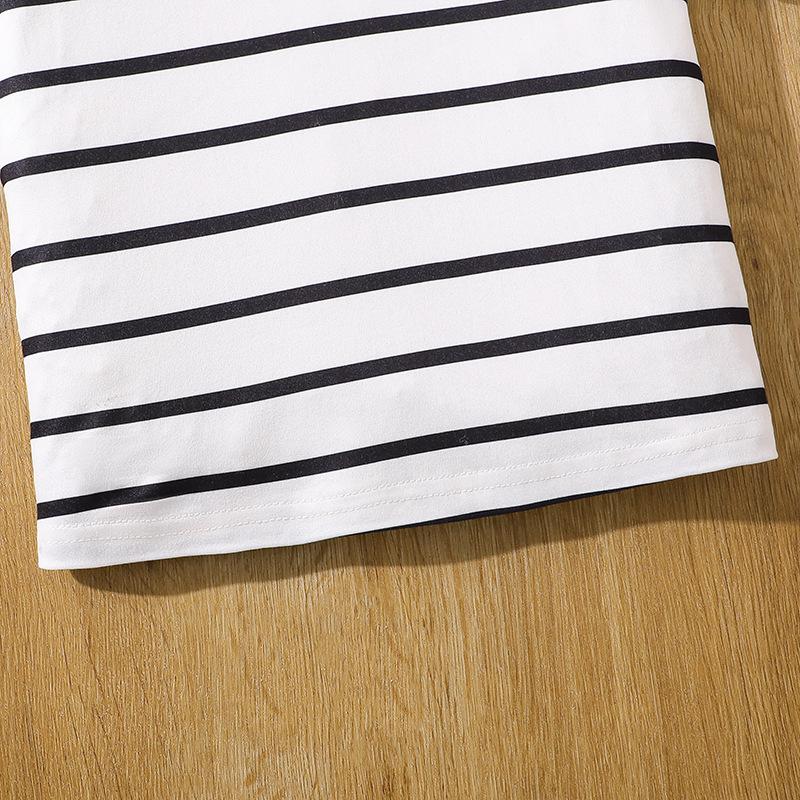 Girls Suit 7-12Y Summer New Middle and Large Children Casual Striped Short-sleeved Top + Sweet Bud Shorts Two-piece Set