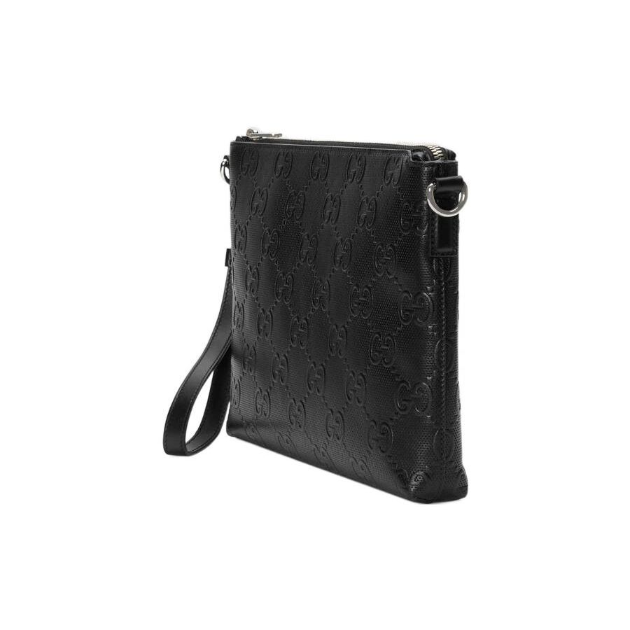 Gucci GG Embossed Leather Zip Pouch Wristlet Clutch In Black For Unisex Daily Use