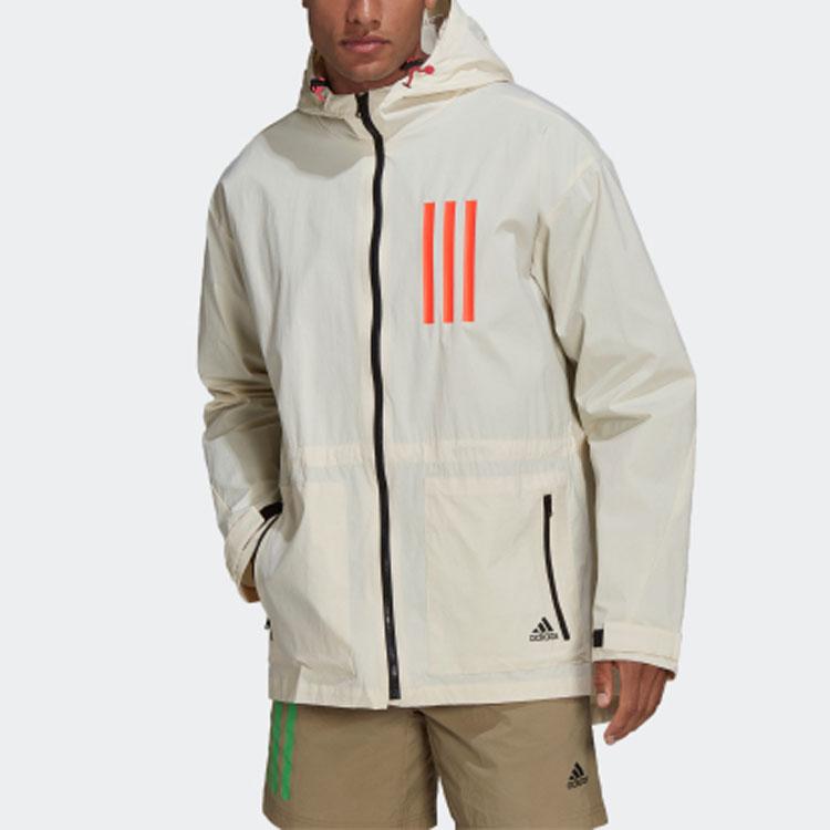 Adidas Colorblock Striped Casual Sports Hooded Jacket Men Jackets Yellow White H39855