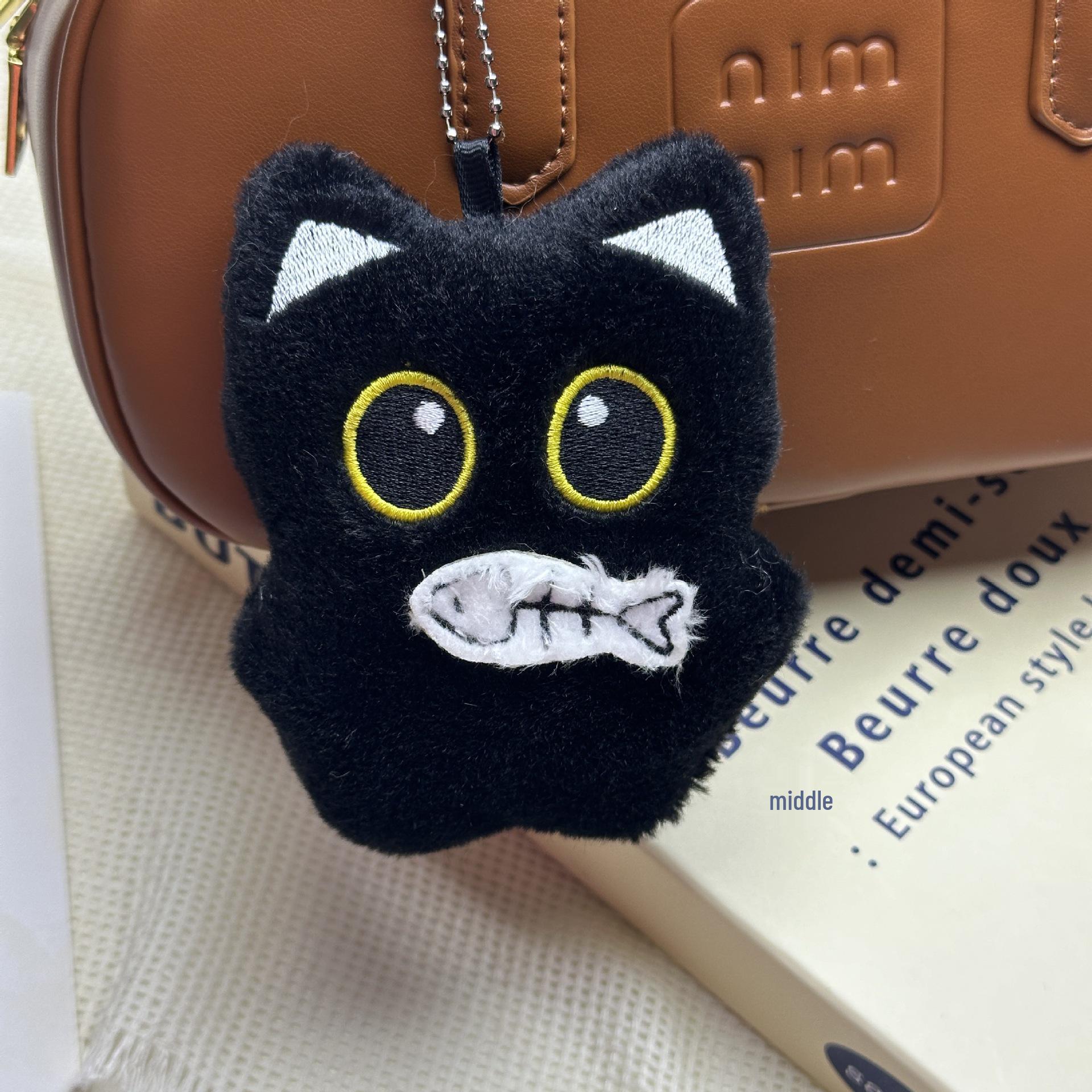 Adorable Big-Eyed Black Cat Pendant Plush Toy - Cute Kitten Figurine Ornament 12cm