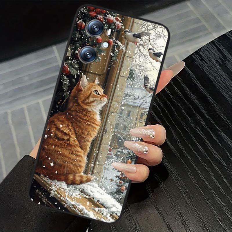 Cute cartoon cat illustration Phone Case For OPPO Reno 5 6 7 A96 A40 A58 Realme GT A74 A78 Neo2 A74 A78 Find X5 X3 X7 X8 Black