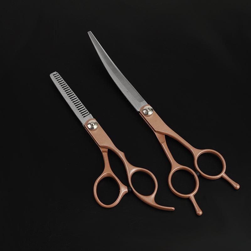 Professional 7-Inch Dog Grooming Scissor Set: Flat, Tooth, Curling, and Thinning Scissors for Trimming and Shaping