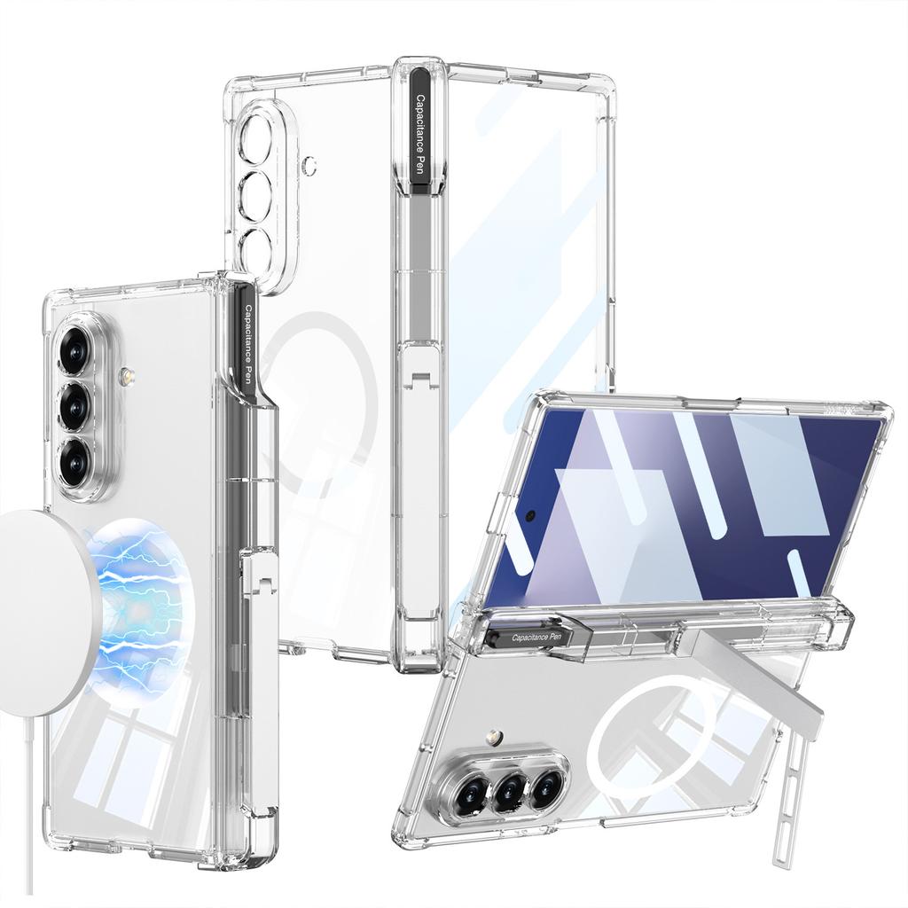 Samsung Z Fold7 Mobile Phone Case Airbag Anti Fall Magnetic Adsorption Pen Transparent Protective Case Magsafe Wireless Charging
