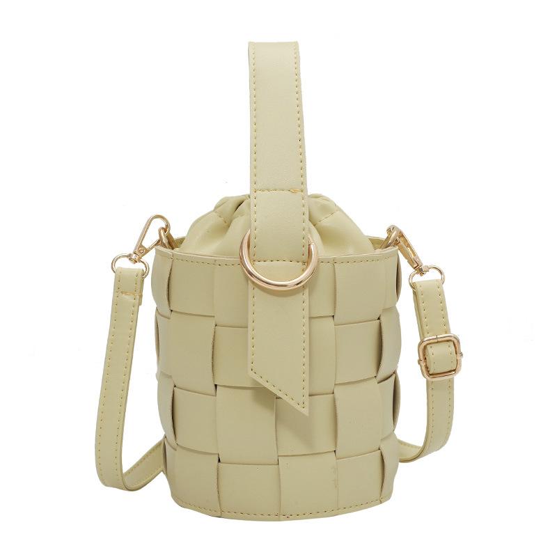 

Fashion Weaving Girls Shoulder Bucket Bag Simple Pure Color Teenage Crossbody Korean Drawstring Open Mouth Ladies Handbag Pu Quality