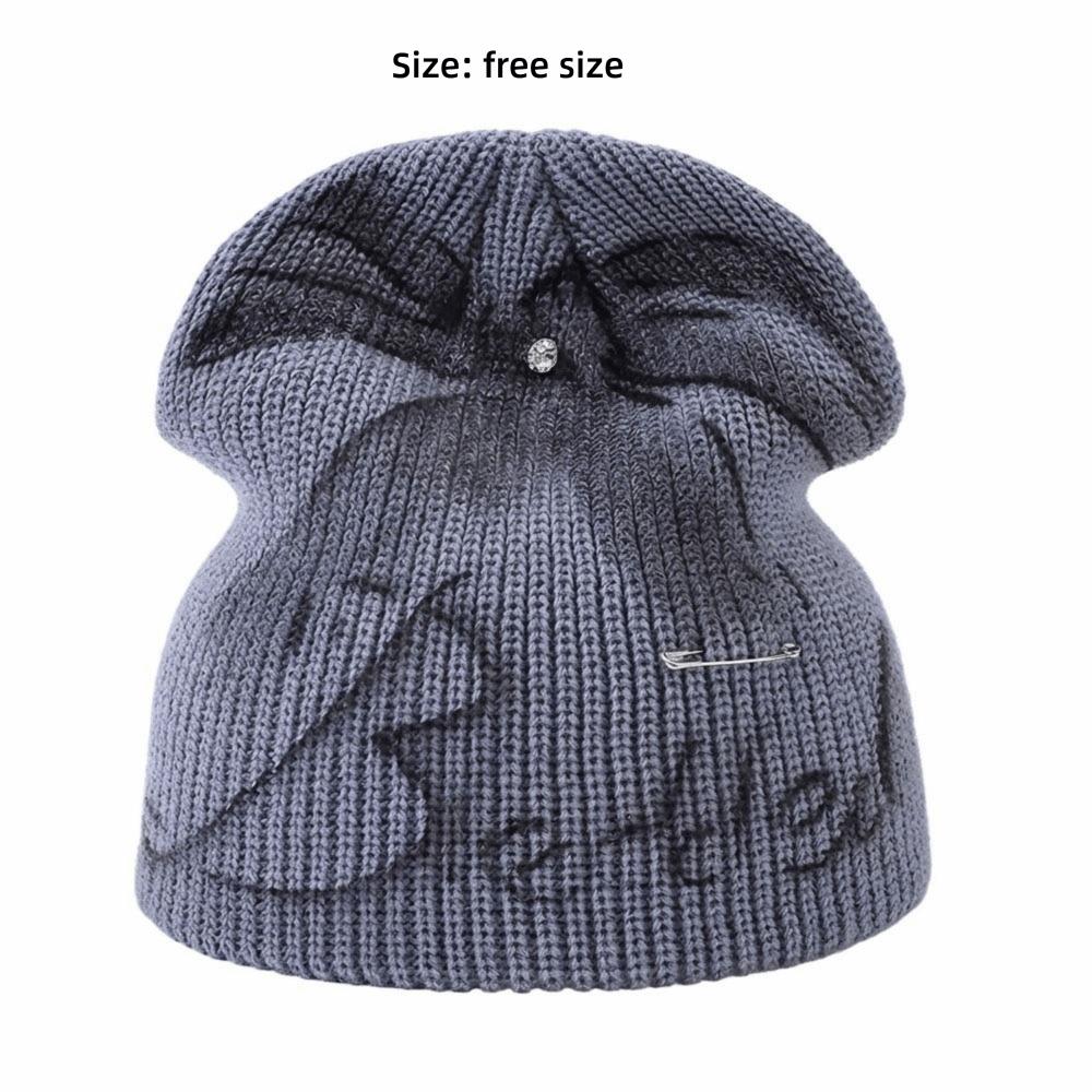 Cute Multicolor Knitted Wool Hat Letter Big Head Circumference Stacked Hat Painting Bowknot Foldable Knit Hat Girl