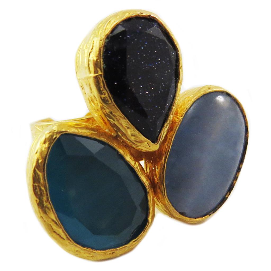 Les Trésors De Lily [Q5634] - Designer Ring 'Cléopatra' Turquoise Black Gold - 30x25 Mm