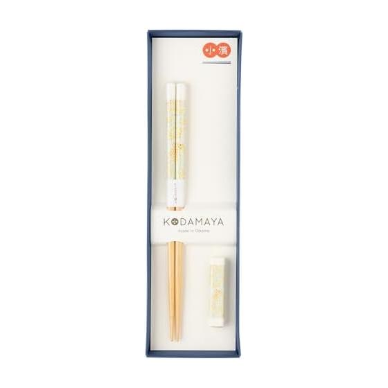 Personalized Gift Chopsticks and Chopstick Rest Set - Mimosa GC-K06, 21.0cm Chopsticks, 5.8x1.2cm Chopstick Rest, Dishwasher Safe, Non-Slip Chopstick