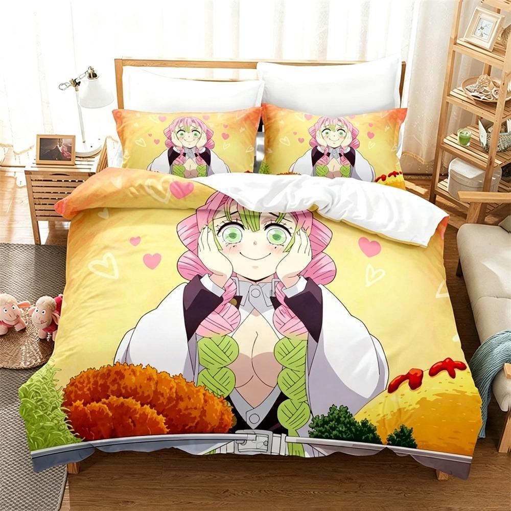 Kawaii Kanroji Mitsuri 2/3 Piece Bedding Set Luxury Comforter Set with Queen King Size Cool Two household goods Anime bed shee