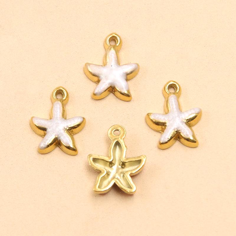 10-Color Stainless Steel Enamel Starfish Pendant (10x12mm) for DIY Jewelry and Keychains